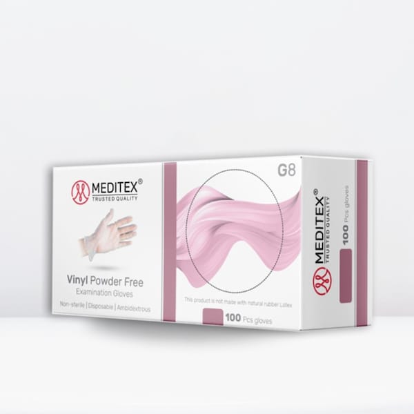 Meditex G8, Disposable Gloves, 4 mil Palm, Vinyl, Powder-Free, L, 100 PK, Clear - MD-VIN-1000-G8-L