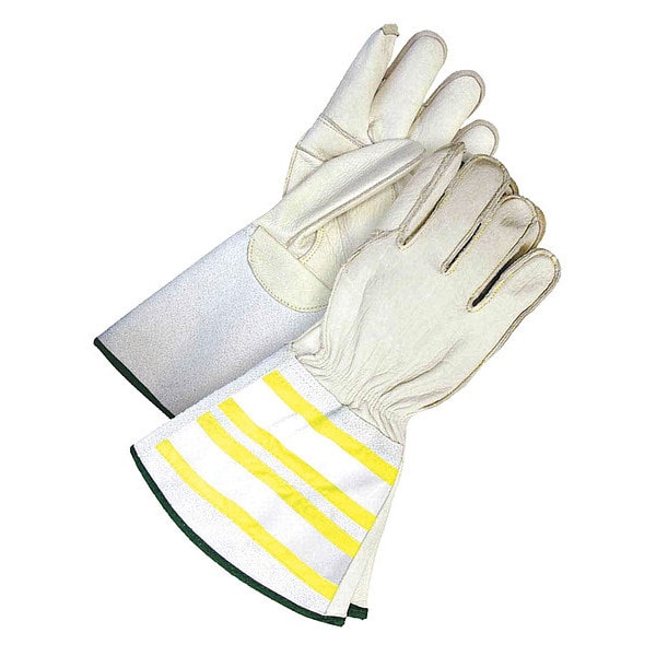 Bdg Leather Gloves, Cowhide, Gauntlet Cuff, Wing Thumb, Full Finger, Gray/Tan, M, 1 PR - 60-1-1280-M