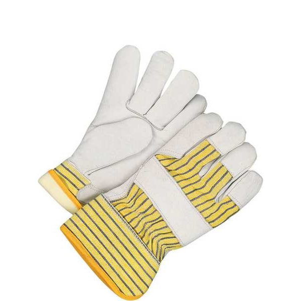 Bdg Leather Gloves, Cowhide Palm, Safety Cuff, Beige / Blue/Yellow, 1 PR - 40-9-173TFLW
