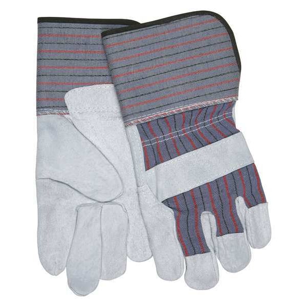 Mcr Safety Leather Palm Gloves, Cotton Canvas, Gauntlet Cuff, Wing Thumb, L, 1 PR - 12011