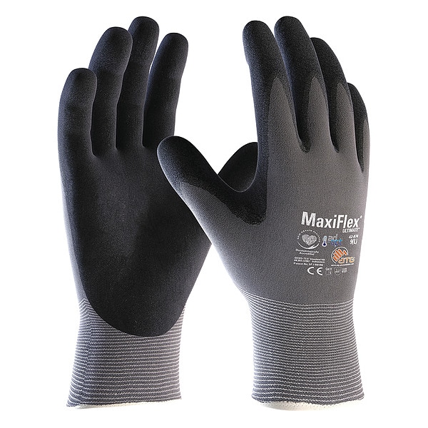 Pip Coated Gloves, Nylon, , Foam Palm, Knit, Gray/Black, 12 PK - 42-874