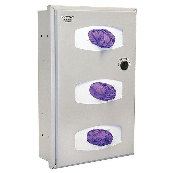 Bowman Dispensers Glove Box Dispenser, Powder-Coated Steel, Holds (3) Boxes , Beige , 19 in H x 12-1/4 in W x 5 in D - RE301-0012
