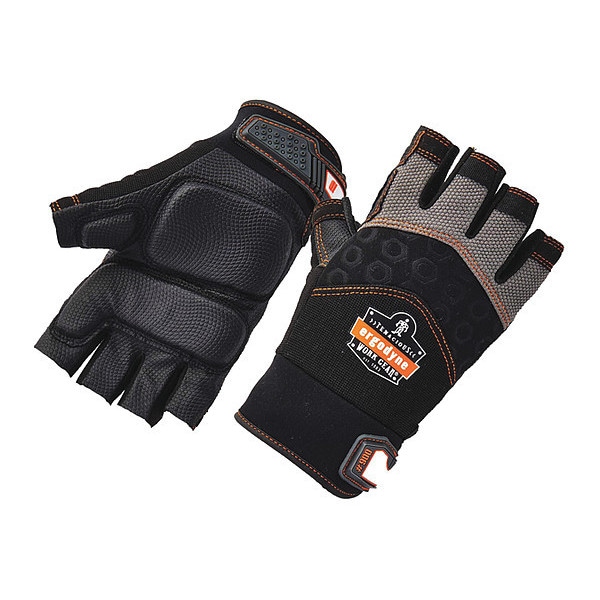 Proflex By Ergodyne Half Finger Mechanics Impact Gloves, XL, Black, Breathable Spandex - 900