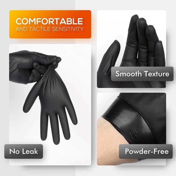 Handcare Disposable Gloves, 3 mil Palm, Vinyl, Powder-Free, L, 100 PK, Black - HC-VEBK30LG