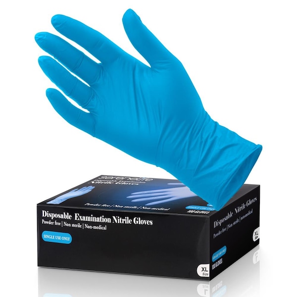 Serenelife Disposable Gloves, 3 mil Palm, Nitrile/Vinyl, Powder-Free, X, Blue - SLGLVNIT100XL