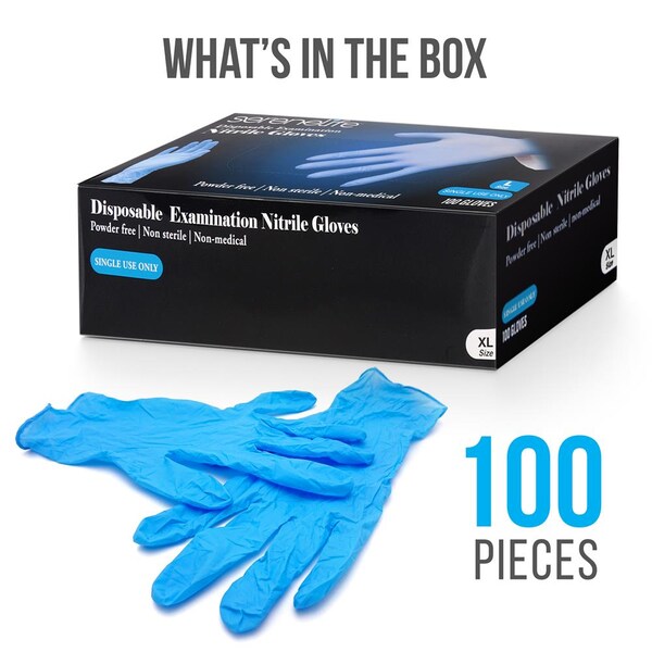 Serenelife Disposable Gloves, 3 mil Palm, Nitrile/Vinyl, Powder-Free, X, Blue - SLGLVNIT100XL