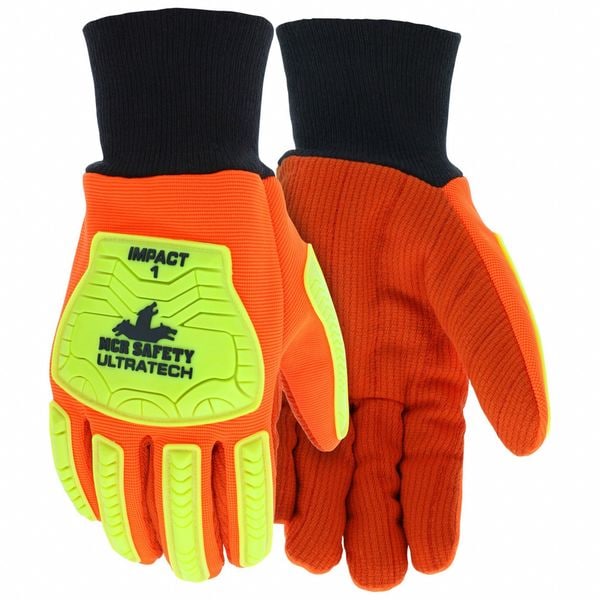 Mcr Safety UltraTech Mechanics Gloves, Cotton Corded Palm, TPR Back, L (10), Orange - UT1902L