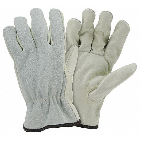 Pip Leather Gloves, Shirred Slip-On, Keystone Thumb, Gunn Cut, Gray, 2XL, 12 PK - 993K/XXL