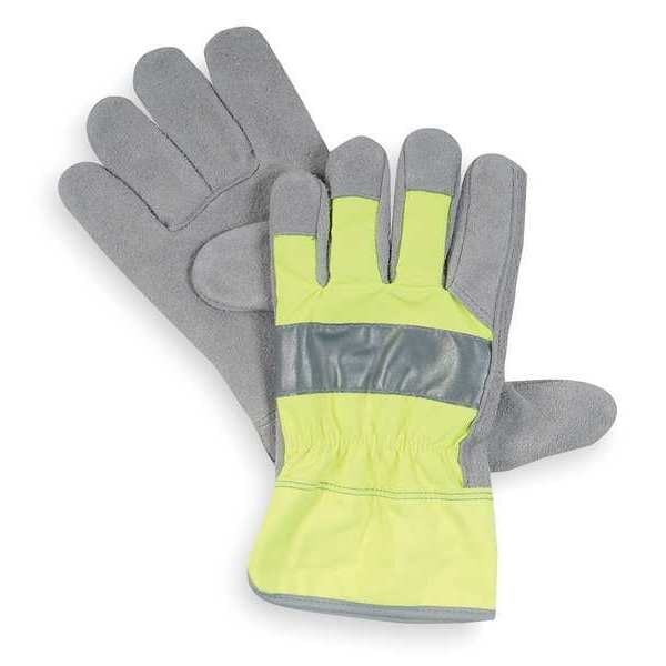 Condor Leather Gloves, Cowhide, Safety Cuff, Wing Thumb, Full Finger, High-Visibility Green, XL, 1 PR - 2RA30