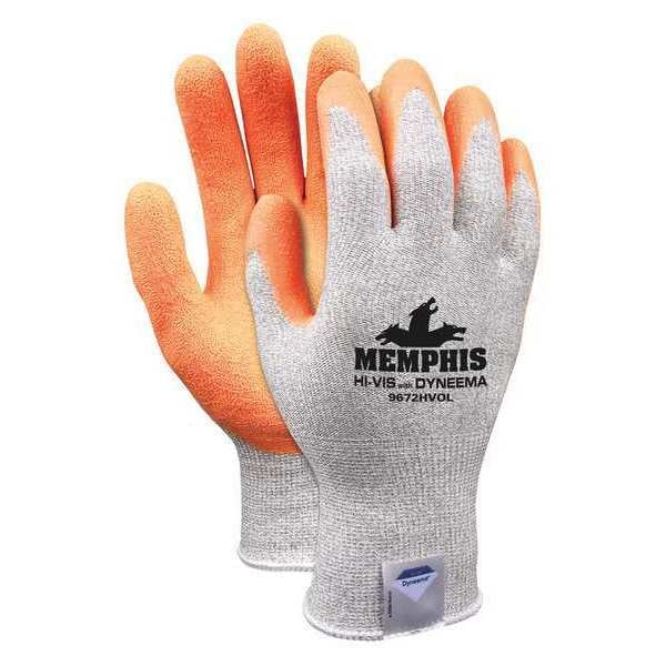 Mcr Safety Hi-Vis Cut Resistant Coated Gloves, Cut Level A2 , Dipped , Latex , Smooth , S 1 PR - 9672HVOS