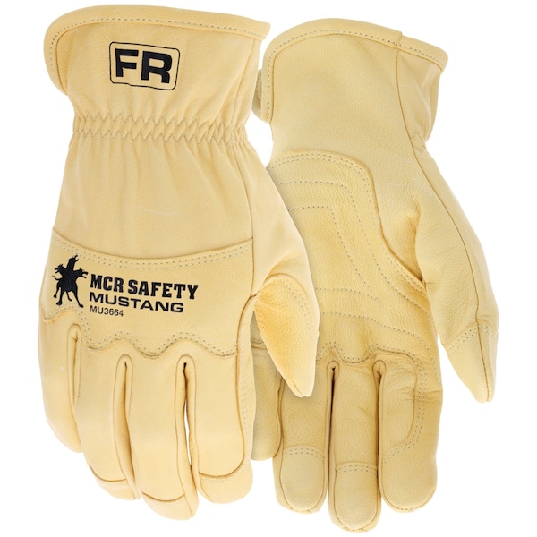Mcr Safety Leather Drivers Gloves, Goatskin ( Double Palm ), Slip-On, Wing Thumb, Gunn Cut, Gold / Gold, S - MU3664S