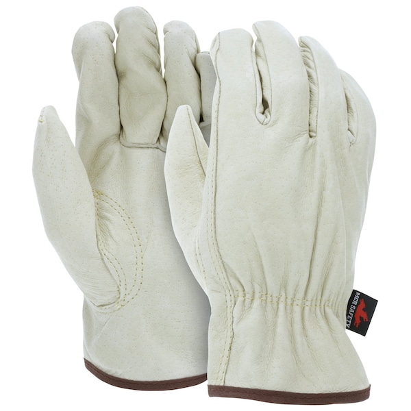 Mcr Safety Gloves, Prem Pig Grain Driver w/Keystone Thumb, L, 12PK - 3411L