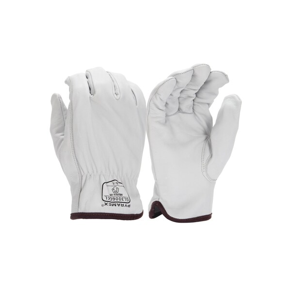 Pyramex Leather Drivers Gloves, Premium Grain Goatskin, Slip-on, Keystone Thumb, Gunn Cut, White, M 1 PR - GL3006CKM