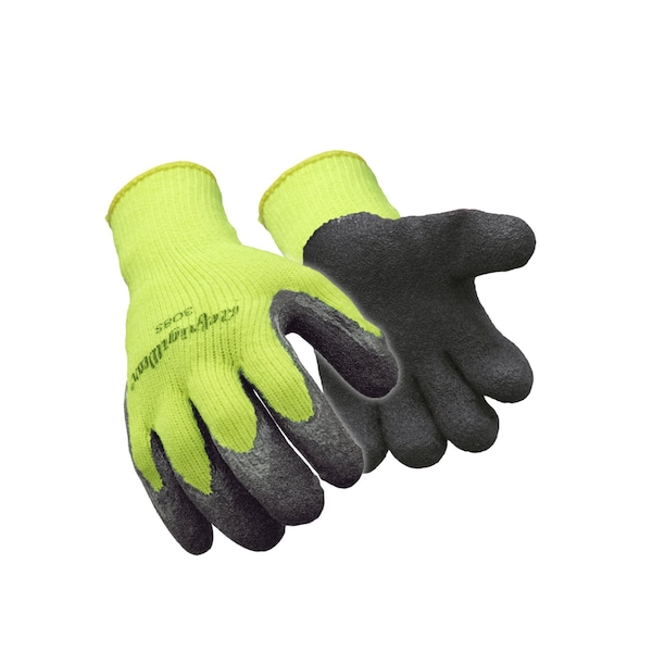 Refrigiwear Hi-Vis Cold Protection Gloves, Crinkle Latex Palm, Terry Lining, Lime, L - 0308RHVLLAR