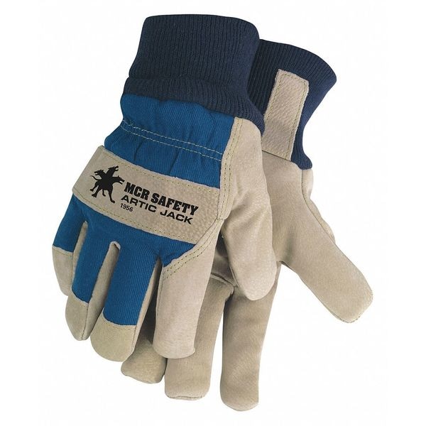 Mcr Safety Leather Gloves, Pigskin Palm, Knit Cuff, Beige, 12 PK - 1956L