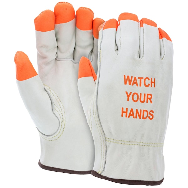 Mcr Safety Gloves, Eco Grd Drvr Key Thb HiViz Org FT/logo, S, 12PK - 3215PIS