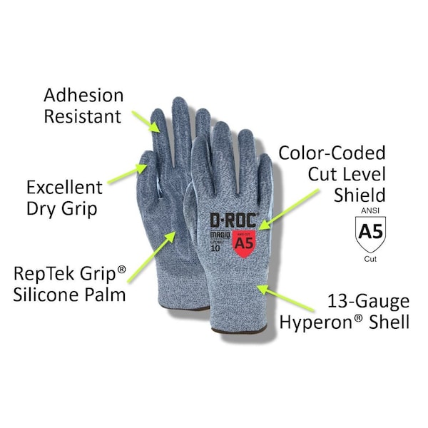 Magid Cut Resistant Gloves, Silicone, 6 Abrasion Level, Salt & Pepper, 1 PR - GPD487-12
