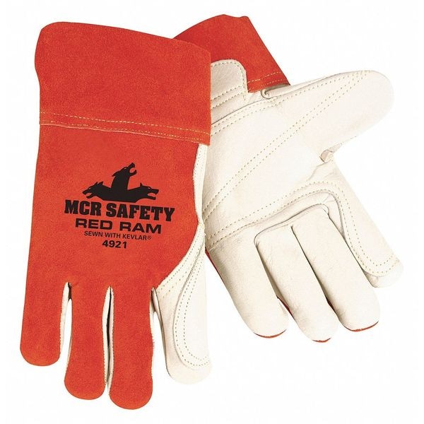 Mcr Safety Red Ram Welding Gloves, Straight Cuff, Wing Thumb, Premium Cowhide, L, 12 PK - 4921