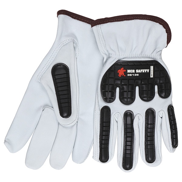 Mcr Safety Leather Drivers Gloves, Shirred Slip-On, White / White, 12 PK - 36136S