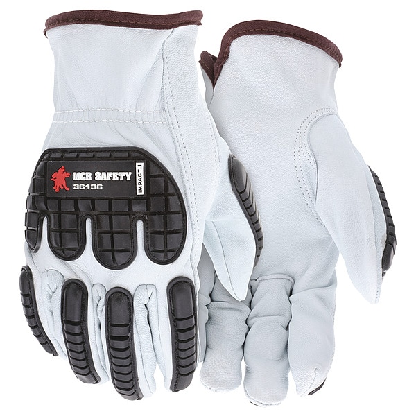 Mcr Safety Leather Drivers Gloves, Shirred Slip-On, White / White, 12 PK - 36136S