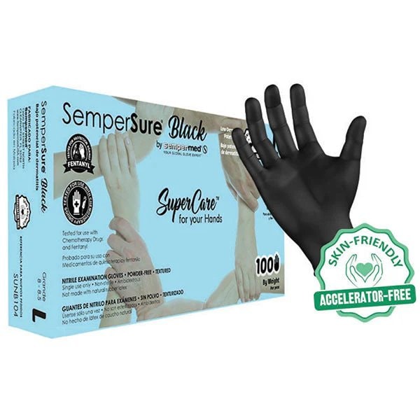 Sempermed SemperSure, Disposable Gloves, 3.5 mil Palm, Nitrile, Powder-Free, Large, 100 PK, Black - SUNB104