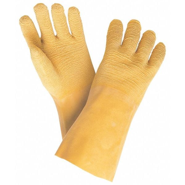 Mcr Safety Chem-Tech Chemical Resistant Gloves, Natural Rubber Latex, 12 in L, 20 mil, Yellow, M, 12 PK - 6845M