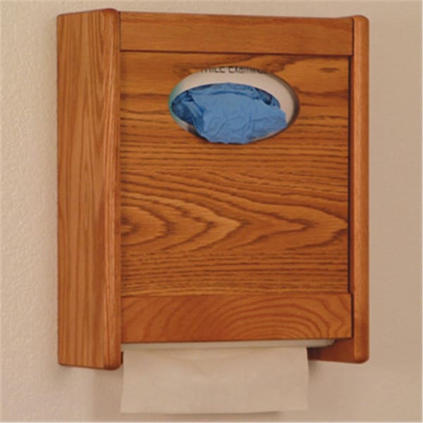 Wooden Mallet Combo Towel Dispenser and Glove and Tissue Holder in Medium Oak - WO599452