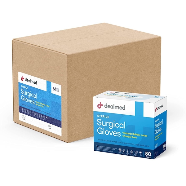 Dealmed Disposable Gloves, Latex, Powder-Free, 75, 300 PK, Beige - 787985