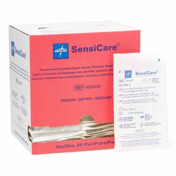 Sensicare Disposable Gloves, Stretch Vinyl, M, 1 PR, Beige - 484406