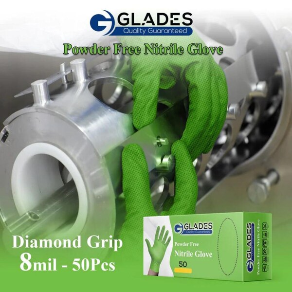Glades Disposable Gloves, 8 mil Palm, Nitrile, Powder-Free, XL, 500 PK, Green - HM2021889004-GN-XL
