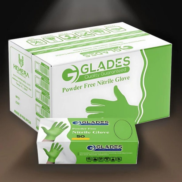 Glades Disposable Gloves, 8 mil Palm, Nitrile, Powder-Free, XL, 500 PK, Green - HM2021889004-GN-XL