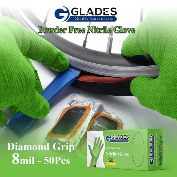 Glades Disposable Gloves, 8 mil Palm, Nitrile, Powder-Free, XL, 500 PK, Green - HM2021889004-GN-XL