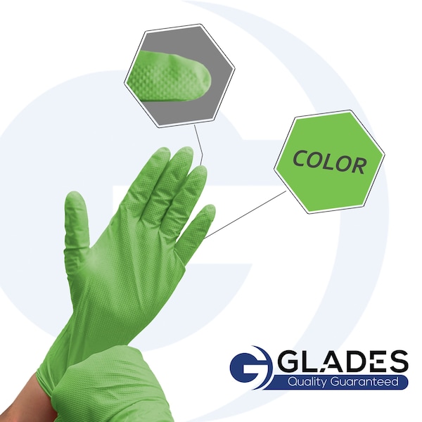 Glades Disposable Gloves, 8 mil Palm, Nitrile, Powder-Free, XL, 500 PK, Green - HM2021889004-GN-XL