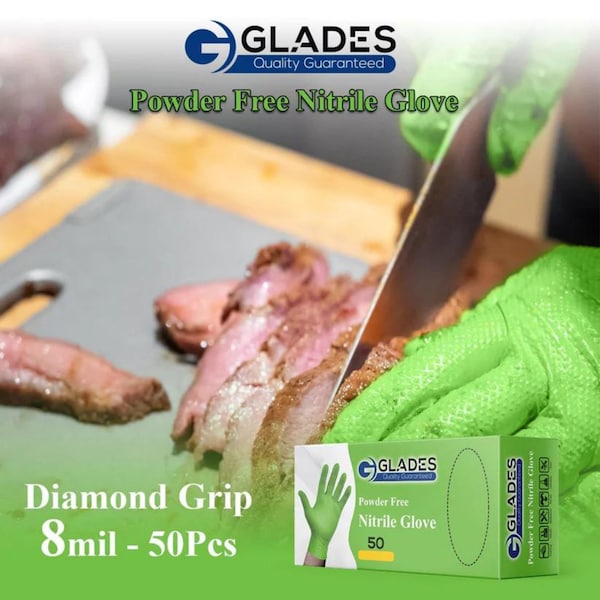 Glades Disposable Gloves, 8 mil Palm, Nitrile, Powder-Free, XL, 500 PK, Green - HM2021889004-GN-XL