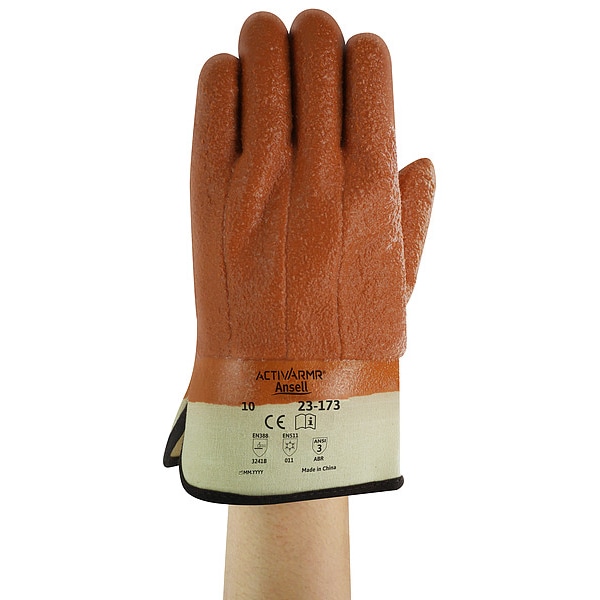 Ansell Cold Protection Gloves, PVC Palm, Foam Lining, Tan, L - 23-173