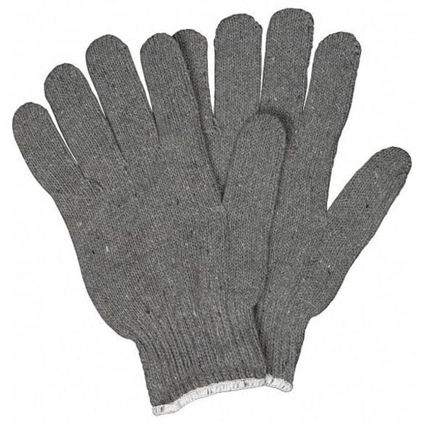 Mcr Safety Knit Gloves, Cotton Polyester Blend, None Uncoated, Gray, 12 PK - 9507S