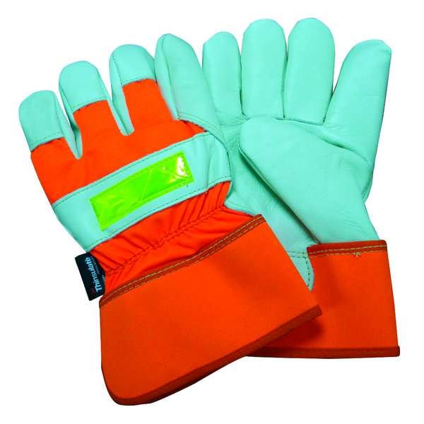 Condor Leather Gloves, Cowhide, Safety Cuff, Wing Thumb, Full Finger, White/High-Visibility Orange, 2XL - 48WT92