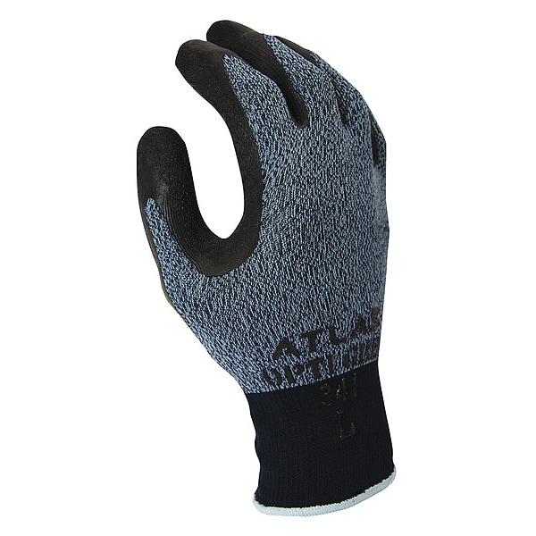 Showa Coated Glove, Latex, Rough, Palm and Fingers, Not Rated Abrasion Level, Black/Gray, L (8) 1 PR - 341L-08-V
