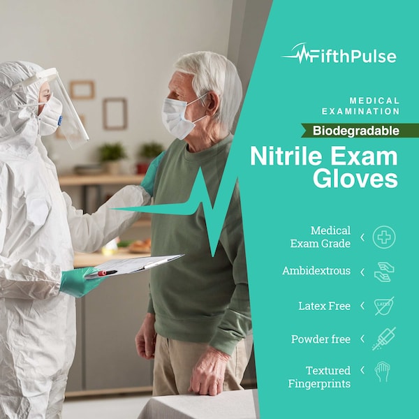 Fifthpulse Disposable Gloves, 3 mil Palm, Nitrile, L, 150 PK, Pastel Green - FMN100551
