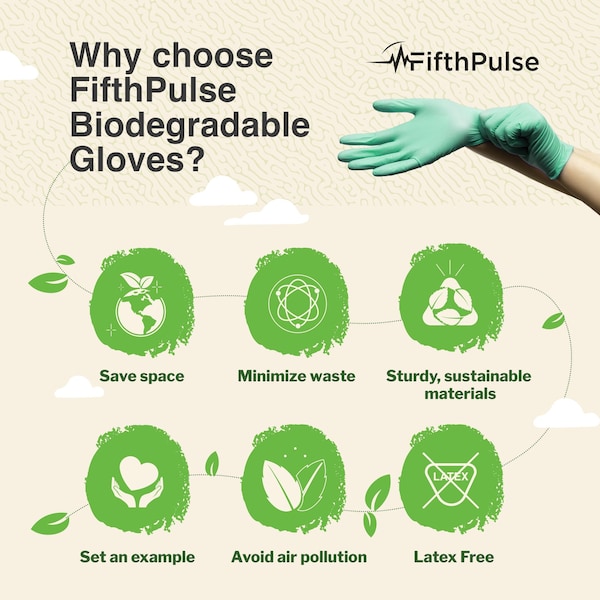 Fifthpulse Disposable Gloves, 3 mil Palm, Nitrile, L, 150 PK, Pastel Green - FMN100551