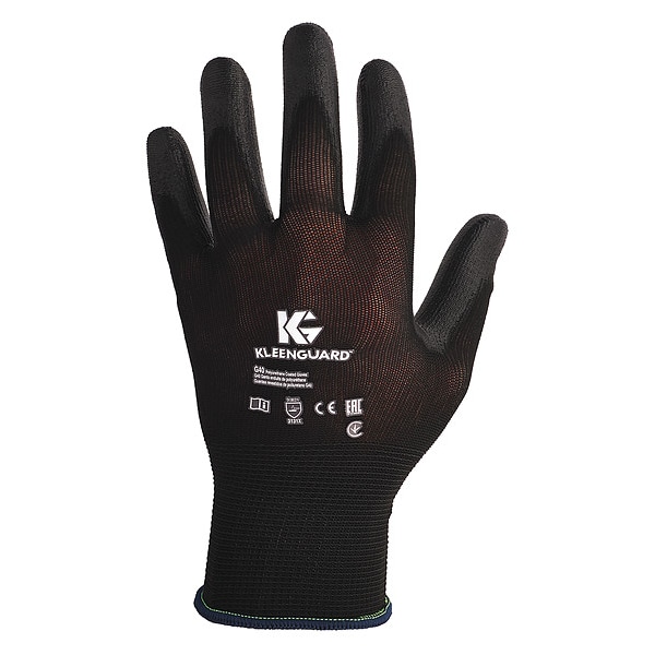 Kleenguard Coated Gloves, Polyurethane, Flat, Palm, 3 Abrasion Level, Black, M (8) 1 PR - 13838