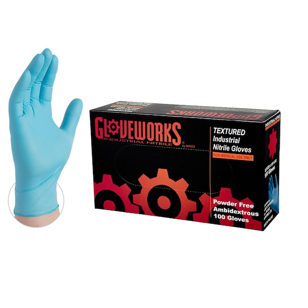 Ammex Disposable Gloves, 5 mil Palm, Nitrile, Powder-Free, L, Blue - INPF46100
