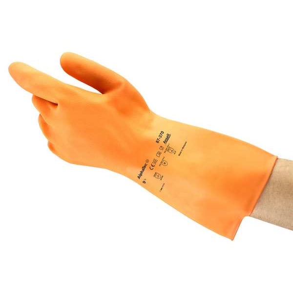 Versatouch Chemical Resistant Gloves, Natural Rubber Latex, 13 in L, 27.00 mil, Orange, 8 1/2, 1 PR - 87-370