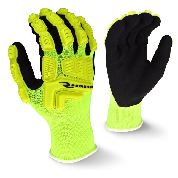 Radians Hi-Vis Impact Coated Gloves, Nitrile, Palm, Not Rated Abrasion Level, Hi-Vis Yellow, L - RWG21L