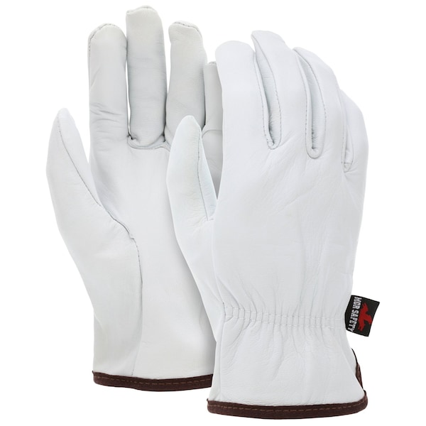 Mcr Safety Leather Drivers Gloves, Goatskin, Shirred Slip-On, Straight Thumb, Gunn Cut, White, L 12 PK - 3601L
