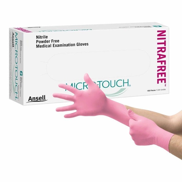 Micro-Touch Nitrafree Micro-Touch Nitra Free, Disposable Gloves, Nitrile, Powder-Free, M, 1000 PK, Pink - 6034512
