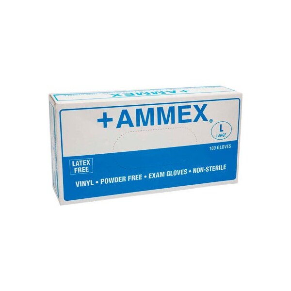 Ammex Disposable Gloves, 4 mil Palm, Vinyl, Powder-Free, M, Clear - VPF64100