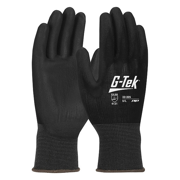 Pip Coated Gloves, Polyurethane, Smooth, Palm, 3 Abrasion Level, Black, L 12 PK - 33-325/L