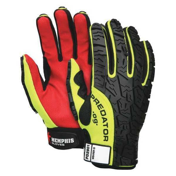 Mcr Safety Predator Multi-Task Hi-Vis Mechanics Gloves, Polyurethane Coated Synthetic Palm, SpandexÂ® Back, L - PD2901L