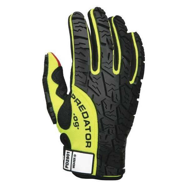 Mcr Safety Predator Multi-Task Hi-Vis Mechanics Gloves, Polyurethane Coated Synthetic Palm, SpandexÂ® Back, L - PD2901L